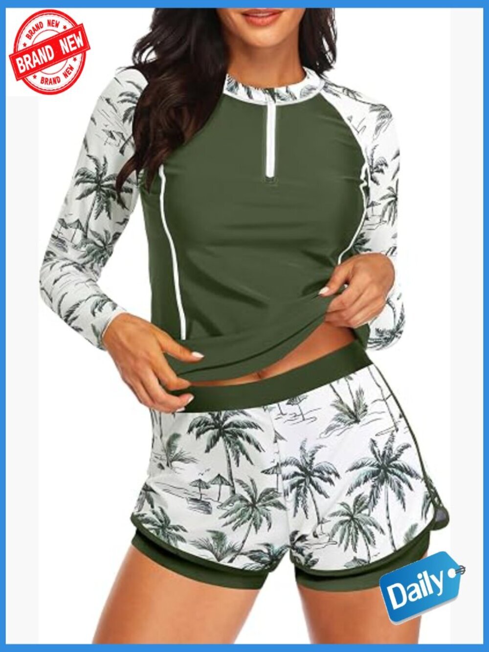 Long Sleeve Rash Guard 2 Piece Swim Set UPF 50+ Built-in Bra